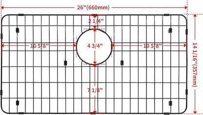 Kitchen Sink Grid and Sink Protectors, Stainless Steel Sink Grids for Bottom of Kitchen Sink, Black Color, 26" x 14" with Rear Drain for Single Sink Bowl
