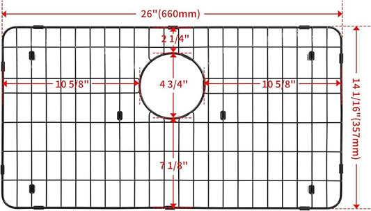 Kitchen Sink Grid and Sink Protectors, Stainless Steel Sink Grids for Bottom of Kitchen Sink, Black Color, 26" x 14" with Rear Drain for Single Sink Bowl