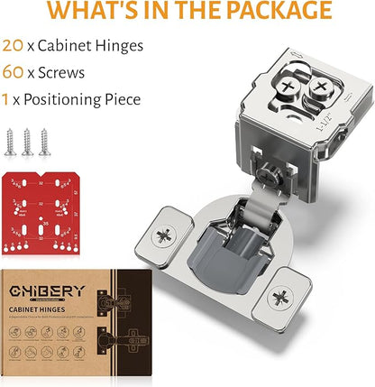 Chibery 20 Pack 1-1/2" Overlay 3D Soft Close Concealed Hinge for Face Frame Door, Self Closing Hinges, 105° Smooth Slow Close Quite, Hidden Stainless Steel Hinge for Kitchen Cabinet Door, Satin Nickel
