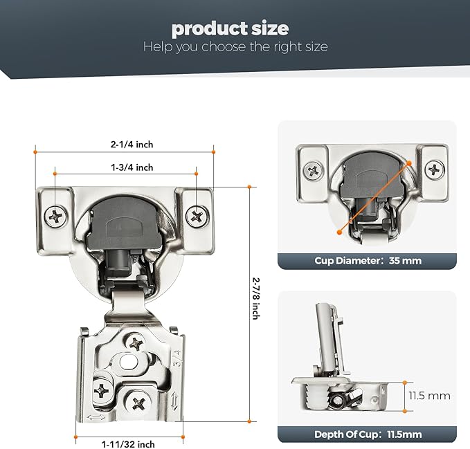 Home Expert 2 Pack (1 Pairs) 3/4" Overlay Soft Close Cabinet Hinges, Satin Nickel Stainless Steel Concealed Hinges with 3D Self-Closing for Face Frame Doors & Kitchens