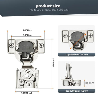 Home Expert 10 Pack (5 Pairs) 3/4" Overlay Soft Close Cabinet Hinges, Satin Nickel Stainless Steel Concealed Hinges with 3D Self-Closing for Face Frame Doors & Kitchens
