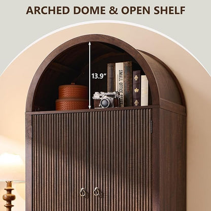 IFBUY 71" Tall Arched Bathroom Storage Cabinet, Modern Fluted Storage Cabinet w/Doors, 3 Adjustable Shelves, 6 Door Shelves, Wood Freestanding Cabinet for Bathroom, Entryway, Hallway, Brown