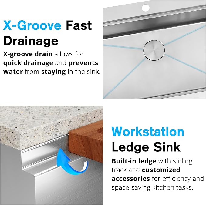 30 Inch Farmhouse Sink, 16 Gauge 304 Stainless Steel Farm Sinks, Drop In Topmount Single Bowl Workstation Sink with all Accessories, 30" x 22" x 10" Large and Deep Kitchen Sink