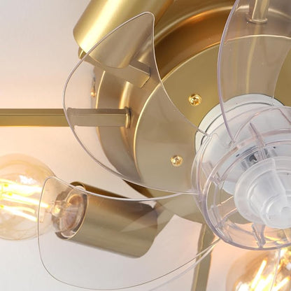 Garwarm Caged Ceiling Fan with Light,20" Ceiling Fans with Lights and Remote,Bladeless Fandelier Small Low Profile Ceiling Fan Light Fixture for Bedroom,Kitchen,Dining Room,Gold