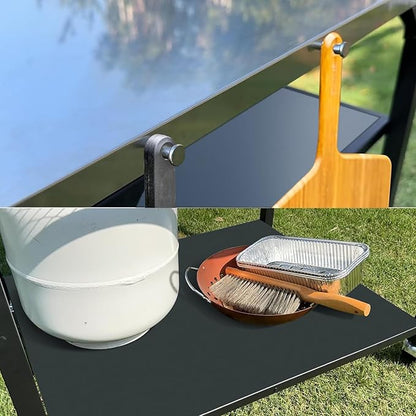 Pizza Oven Table for Ooni, Ninja, Woodfire, Blackstone, Bighorn, Cuisinart, Outdoor Grill Table for Ooni Pizza Oven Accessories, Movable Pizza Oven Stand as Food Prep Cart, Barbecue Tool Set