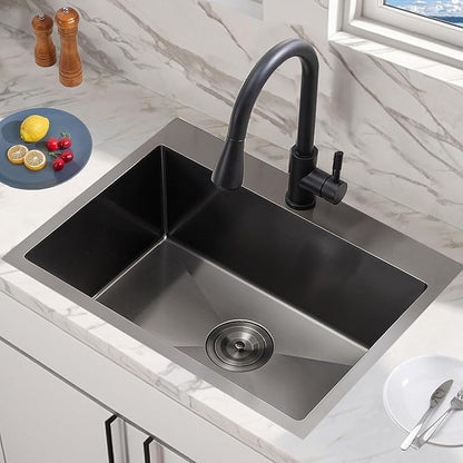 VCCUCINE 22x18 Inch Gunmetal Black Drop in Kitchen Sink,16 Gauge Topmount RV Small Kitchen Bar Sink,Stainless Steel Wet Bar Sink,Outdoor Single Bowl,Laundry Prep Sink