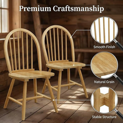 SIMOE Windsor Dining Chairs Set of 4, Farmhouse Kitchen Chairs with Spindle Back, Solid Wood Legs, Oak Wooden Dining Chairs for Living Dining Room, Restaurant