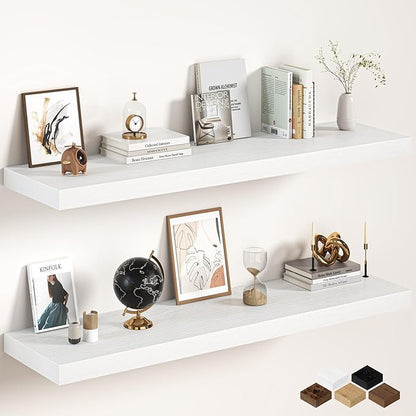 White Floating Shelves 55Inch Long, 12 Inch Deep Floating Shelves for Wall, 55 x 12 Large Floating Shelf for Fireplace Mantel, 2" Thicked Rustic Wall Shelves for Living Room, Bedroom Storage, 2 Packs