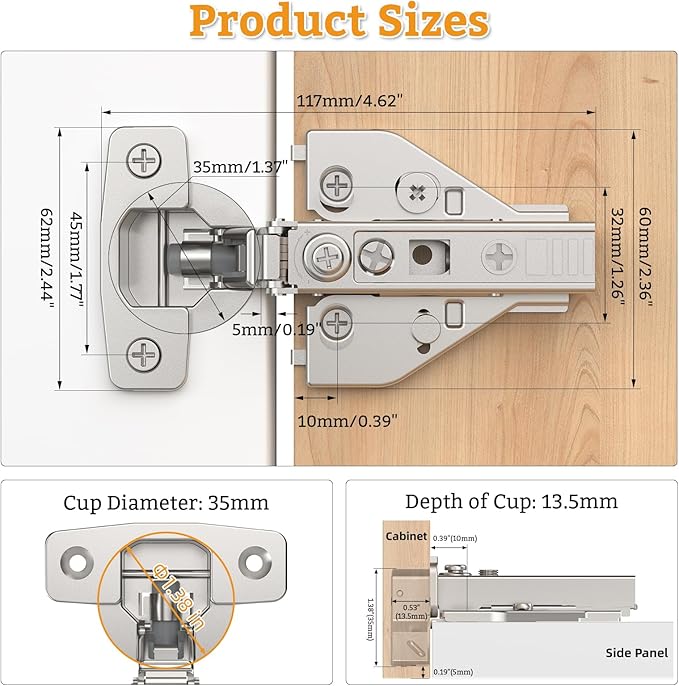 Chibery 50 Pack Full Overlay Cabinet Hinges, Face Frame & Frameless, 4D Adjustment, Soft Close 105°, Close Speed Control, Concealed Clip-On Plate, Smooth Slow Self Closing for Kitchen Corner, Cupboard