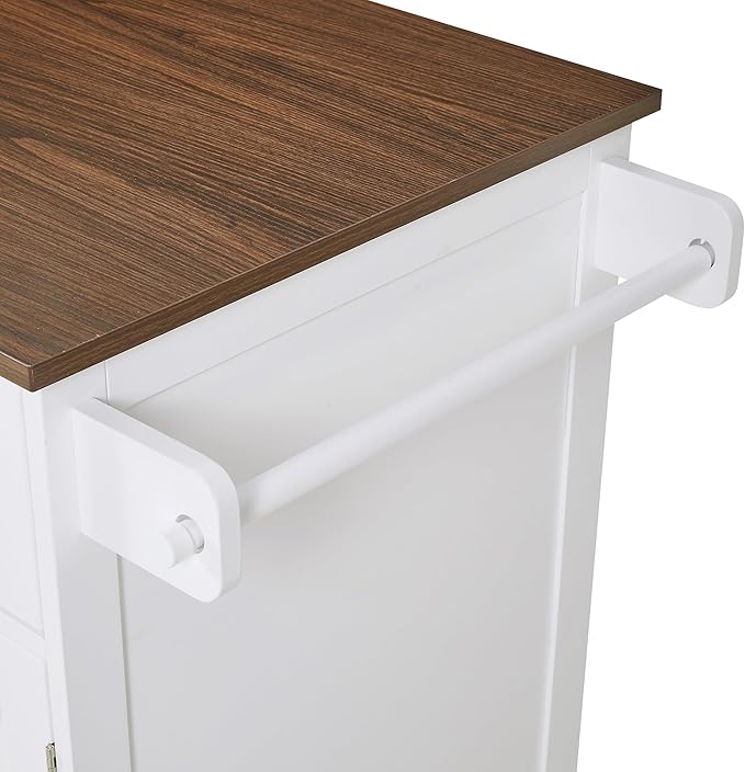 Farmhouse Kitchen Island with Drop Leaf Rolling Cart with Lockable Wheels Storage Island with Open Side Rack Storage Cart Practical(White)