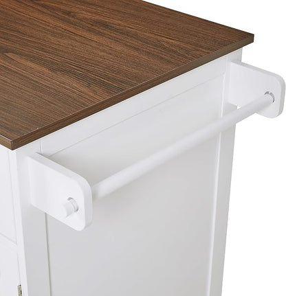 Farmhouse Kitchen Island with Drop Leaf Rolling Cart with Lockable Wheels Storage Island with Open Side Rack Storage Cart Practical(White)