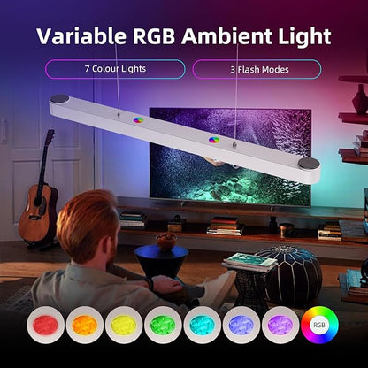 39” Smart Pendant Light with Bluetooth Speakers, 50W 2500 Lumens Kitchen Island Light Pool Table Lamp with RGB Color Background Ambient Lighting for Dining Living Room Office (Silver)
