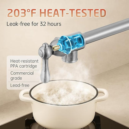KES Upside Down Pot Filler Faucet with Heat-Resistant Cartridge, 26'' No Leak Over Stove Pot Filler Faucets Double Joints Swing Arm, No Lead, Wall Mount, 18/8 Stainless Steel, Brushed Nickel