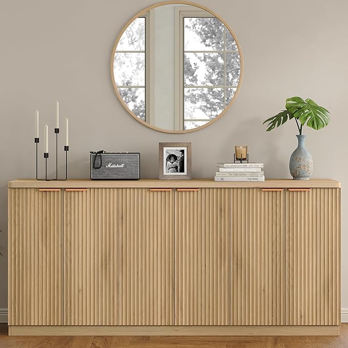 Yanosaku 70" Large Buffet Sideboard Cabinet, Fluted Cabinet 6 Doors, Buffet Table Coffee Bar Wine Bar Storage Cabinet for Dining Room, Living Room