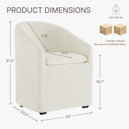 KISLOT Upholstered Dining Chairs Set of 2 with Casters, Modern Side Barrel Armchair with Washable Slipcover & Sturdy Metal Frame for Diningroom Bedroom Livingroom Reading Room, Beige Fabric
