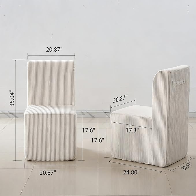 Modern Corduroy Upholstered Armless Dining Chair, Comfortable Dining Room Chair Side Leisure Chairs with Mid Back for Dining Room Kitchen Bedroom Reading Room, No Assemble, Beige