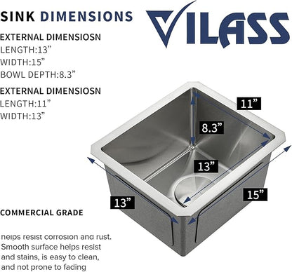 13 Inch Bar Sink Undermount 13x15 Kitchen Single Bowl Stainless Steel Small Sink Modern RV Sinks