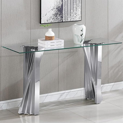 2 Piece Glass Coffee Table Set of 2 Modern Silver Living Room Table Set Include Coffee Table & Sofa Table,Tempered Glass Top with Stainless Steel Base for Home Office