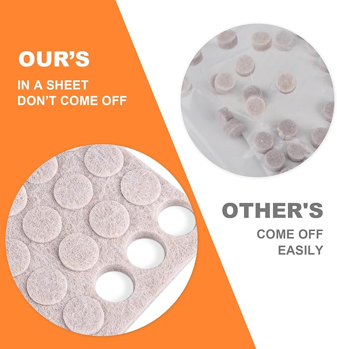 Felt Cabinet Door Bumpers-Small Felt Pads for Cabinet Doors, 3/8" Diameter 200PCS, 3mm Thick Self Adhesive Beige