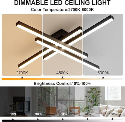 JAYMP 43.3" Modern Ceiling Light with Remote, Black Sputnik Ceiling Lamp, 64W Dimmable LED Lighting Fixture for Dining Room, Living Room, Kitchen Island, 4 Lights