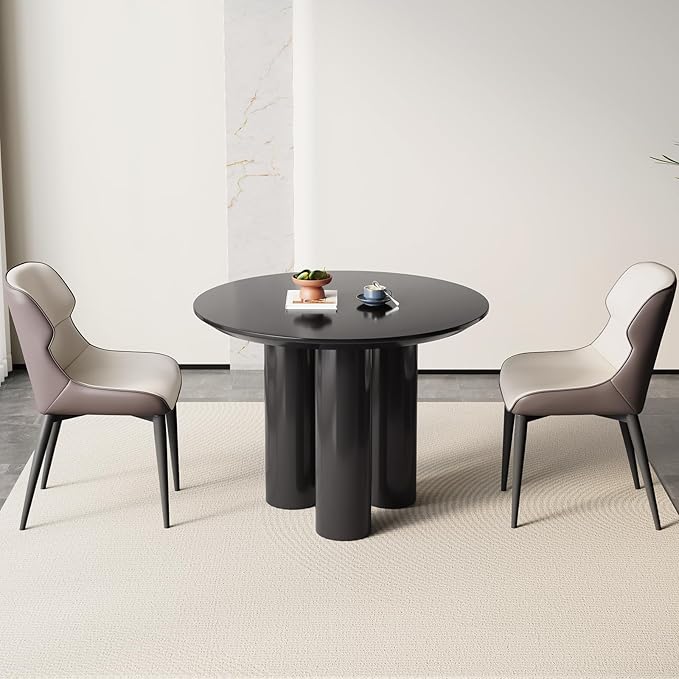 Miuuod 39.37in Round Dining Table for 4-6 People,Single Kitchen & Dining Room Table,Sofa Table with Stable Leg Base,Large Center Coffee Desk for Living Room Black