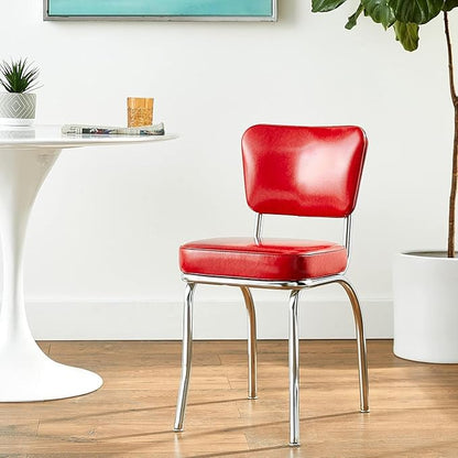 HomeStock Diner Chair - Vinyl Seat, Chrome Frame - Fully Assembled Bistro Kitchen Chair Cracked Ice Red