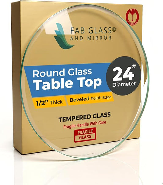 24" Inch Round Glass Table Top 1/2" Thick Tempered Beveled Edge by Fab Glass and Mirror