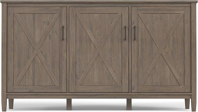 SIMPLIHOME Ela Storage Cabinet - 60 inch Wide Solid Wood 3-Shelf Wide Storage Cabinet in Smoky Brown, Transitional Accent Cabinet for Living Room or Entryway with Shaker Style Doors and Shelves