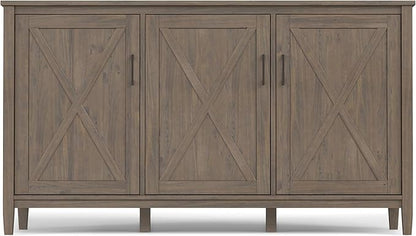 SIMPLIHOME Ela Storage Cabinet - 60 inch Wide Solid Wood 3-Shelf Wide Storage Cabinet in Smoky Brown, Transitional Accent Cabinet for Living Room or Entryway with Shaker Style Doors and Shelves