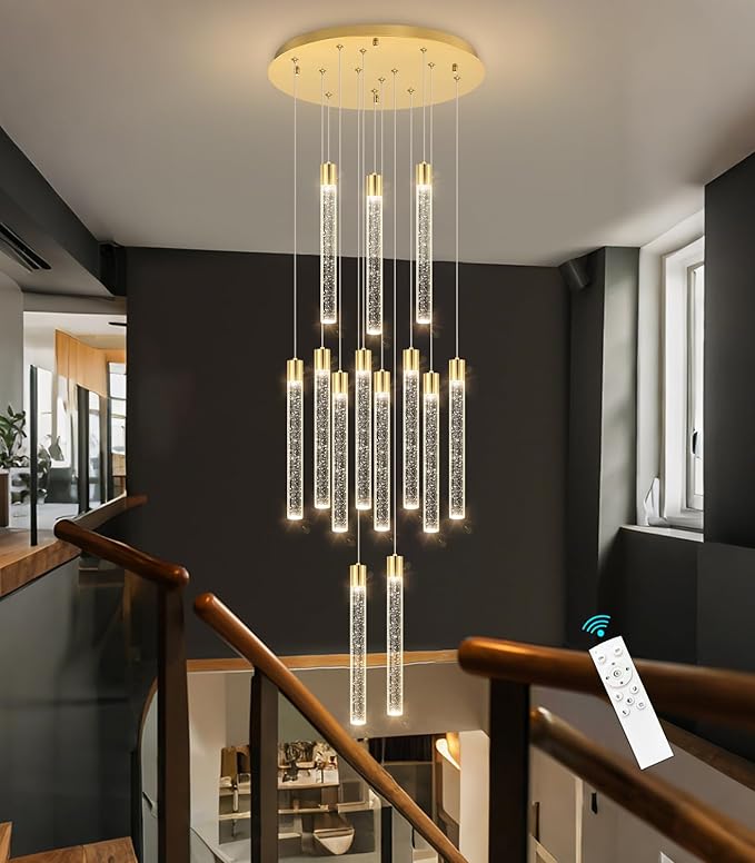 13-Light Long Large Modern Led Crystal Chandeliers Modern Spiral Chandeliers High Ceilings Chandelier for Staircase Foyer Gold
