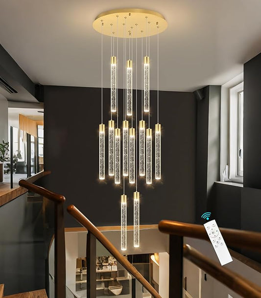 13-Light Long Large Modern Led Crystal Chandeliers Modern Spiral Chandeliers High Ceilings Chandelier for Staircase Foyer Gold
