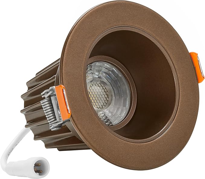 Maxxima 2 in. Ultra-Thin Recessed Anti-Glare LED Downlight - Canless IC Rated, 5 Color Temperature Selectable 2700K/3000K/3500K/4000K/5000K, Dimmable, Round Bronze Trim, 90 CRI