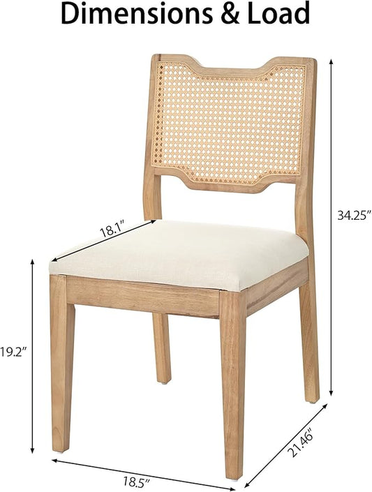 Christopher Knight Home 28" Farmhouse Barstools Set of 2, Upholstered Armless Counter Stools with Natural Rattan Backrest, Solid Rubber Wood Dining Chairs for Kitchen Island Dining Room, Walnut+Beige