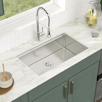 Logmey 32x19 Undermount Kitchen Sink All in One Workstation 16 Gauge SUS304 Stainless Steel Single Bowl 9" Deep Handmade Sink,Ideal for Home Cooking,Cleaning & Daily Kitchen Use,Noise Reduction