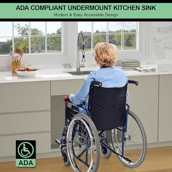 15 Inch Drop In Kitchen Sink - Beslend ADA 6 Inch Depth 15x15 Drop In Worksation Sink Topmount Stainless Steel 16 Gauge Mobility Friendly Sinks for Wheelchair Accessible Kitchen