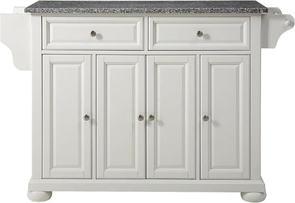 Crosley Furniture Alexandria Granite Top Rolling Kitchen Island Storage Cart, Microwave Stand, Spice Rack, White