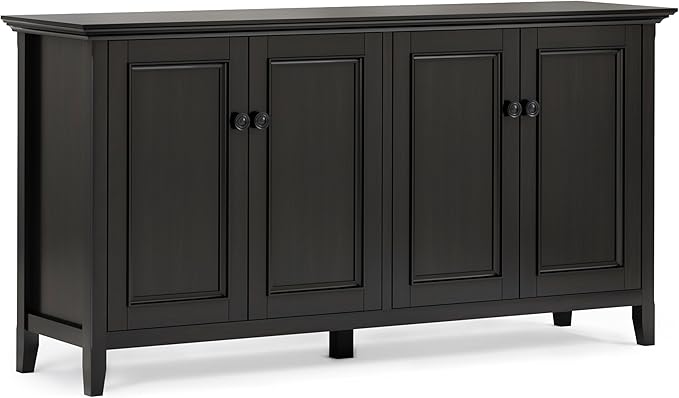 SIMPLIHOME Amherst Storage Cabinet - 66 inch Wide Solid Wood 4-Shelf Sideboard Cabinet in Hickory Brown, Transitional Buffet for Living Room or Dining Room with 4 Doors and Adjustable Shelves