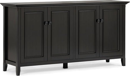 SIMPLIHOME Amherst Storage Cabinet - 66 inch Wide Solid Wood 4-Shelf Sideboard Cabinet in Hickory Brown, Transitional Buffet for Living Room or Dining Room with 4 Doors and Adjustable Shelves