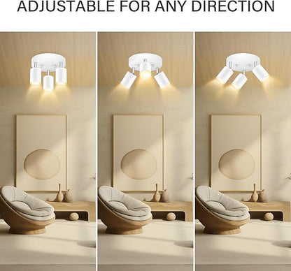 BoostArea LED 3 Light Track Lighting Kit, LED Track Lighting Fixtures, White Round Ceiling Spot Lighting, Flexibly Rotatable Light Head for Kitchen, Living Room, Bedroom, GU10 Bulb Not Included