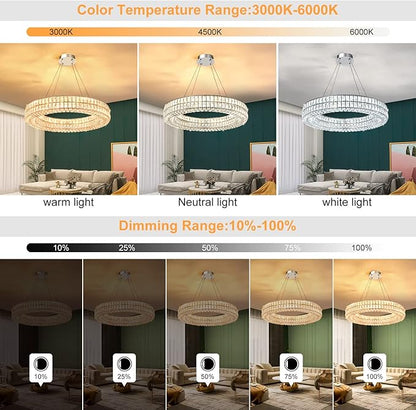 47.5in Large Ring Chandelier Round Crystal Chandelie for Living Room Led Dimmable Ring Pendant Light Ceiling Lighting 2700k-6000k