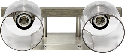 Elegant Designs VT1019-GRY 14" Country Farmhouse Gray and Brushed Nickel Decorative 2 Light Wall Mounted Metal Vanity Fixture with Clear Glass Shades