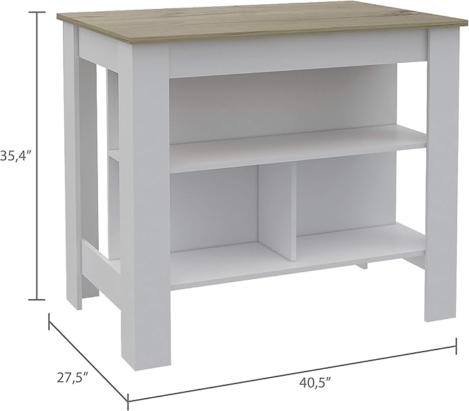 GOWE Cala Kitchen Island Antil, Three Shelves, Four Legs -Light Oak/White