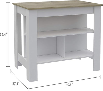 GOWE Cala Kitchen Island Antil, Three Shelves, Four Legs -Light Oak/White