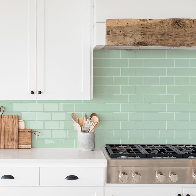 STICKGOO Peel and Stick Backsplash Subway Tiles, 10 Sheets of 12" x 12" - 3D Adhesive Peel and Stick Tile Backsplash for Kitchen, Bathroom, Wall Tile (Thicker Design, Light Green)