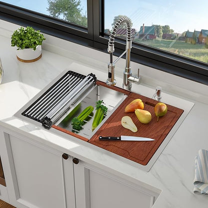 30 Inch Drop In Kitchen Sink, 16 Gauge 304 Stainless Steel 30x22 Drop In Ledge Workstation Sink, Topmount Single Bowl Basin Handmade Sink Above Counter, 30''x22''x10''