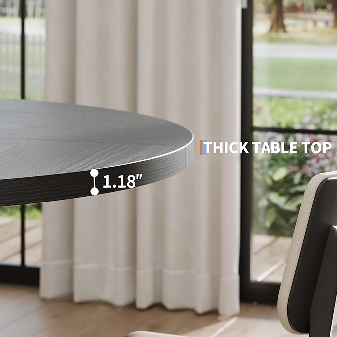 GarveeHome Dining Table, Kitchen Table, Round Dining Room Table for Kitchen, 47 Inch Round Table for Dining Room, Black(Table Only)