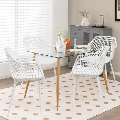 Giantex Modern Dining Chairs Set of 4 - White Arm Chair with 15" High Backrest, Powder-Coated Metal Legs, Anti-Slip Foot Pads, Max Load 265 lbs, Kitchen Dining Room