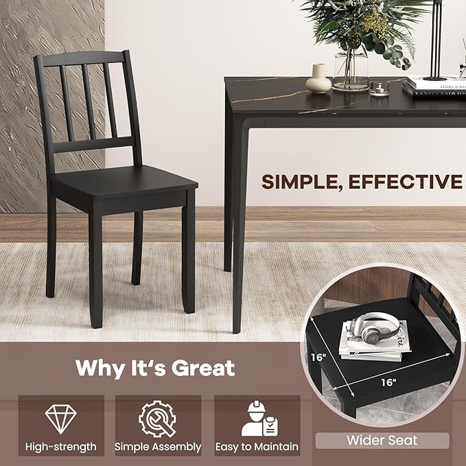 NAFORT Wood Dining Chairs Set of 2 Black, Armless Kitchen Chairs with Solid Rubber Wood Frame, Non-Slip Foot Pads, Max Load 400 Lbs, Farmhouse Seat Slat High Back Dining Room Chairs