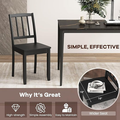 NAFORT Wood Dining Chairs Set of 2 Black, Armless Kitchen Chairs with Solid Rubber Wood Frame, Non-Slip Foot Pads, Max Load 400 Lbs, Farmhouse Seat Slat High Back Dining Room Chairs