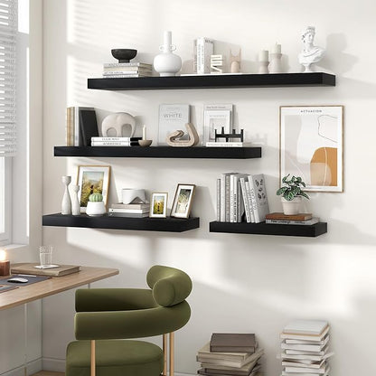 Heimlove Floating Shelves for Wall 55 Inch Long,Extra Large and Thick Wood Shelves Mounted Storage Hanging Shelf Invisible Bracket for Bedroom,Living Room,Kitchen,Office,Set of 2,Black